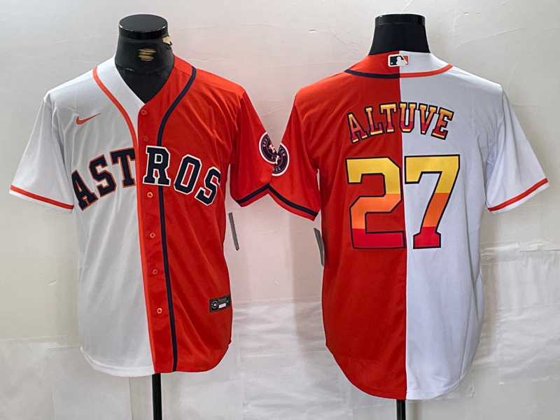 Men's Houston Astros #27 Jose Altuve White Orange Split Stitched Baseball Jersey Dzhi,We sell and wholesale Men's Houston Astros #27 Jose Altuve White Orange Split Stitched Baseball Jersey Dzhi on line form chian!